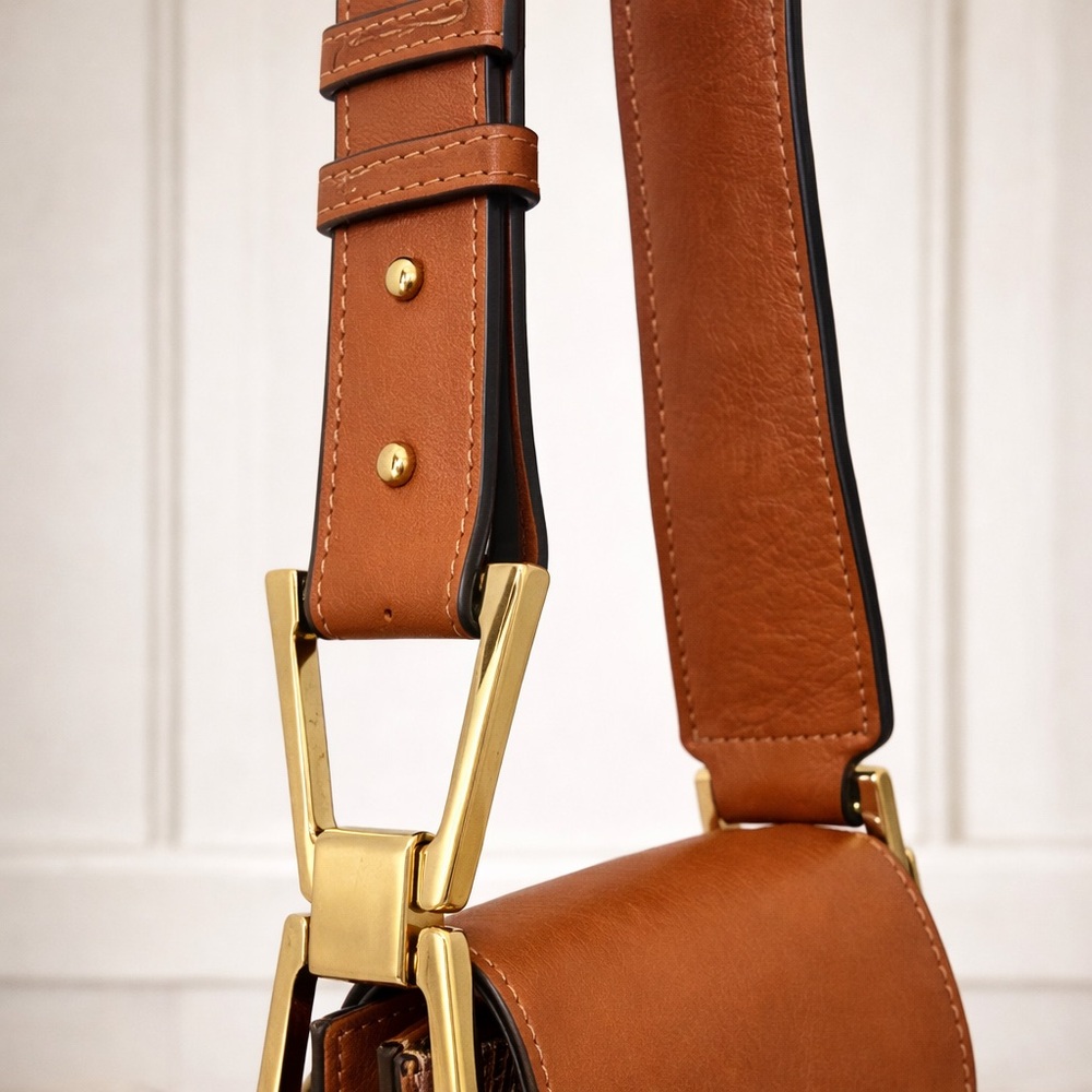 Sam Edelman Genuine Leather Patchwork Boho Crossbody Purse Brown Gold Hardware - Picture 6 of 15